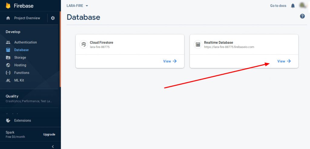 Go to  RealTime database by selecting that option
