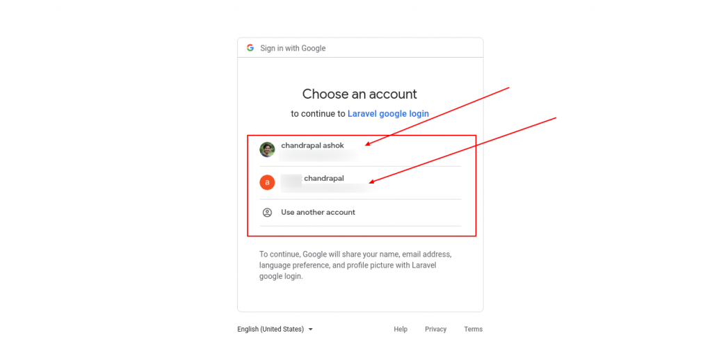 Google redirected signin redirected from our laravel app