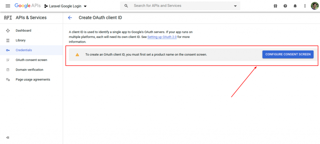 Google console oauth client configure consent