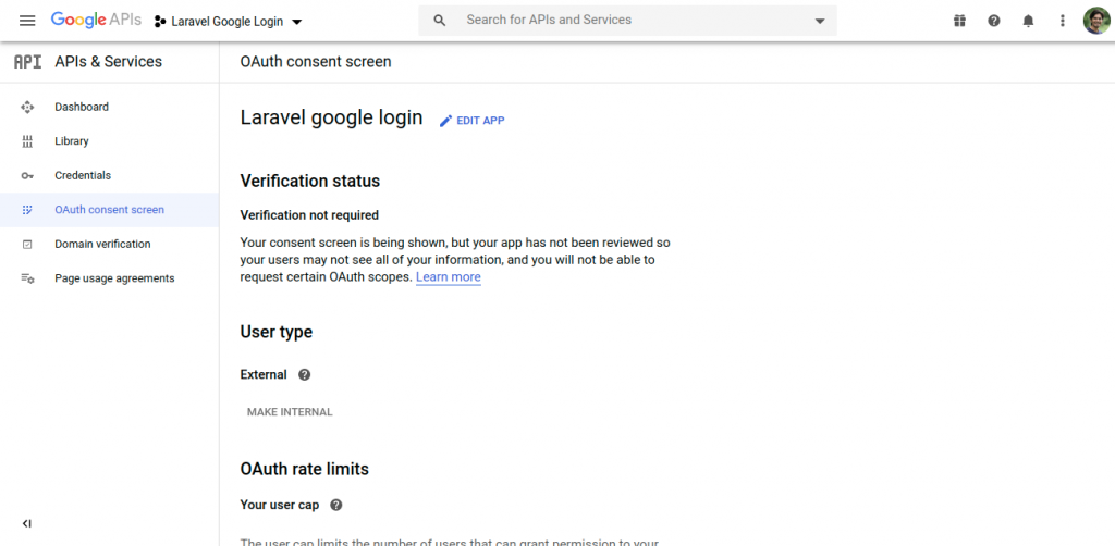 Google console - oauth consent confirmation